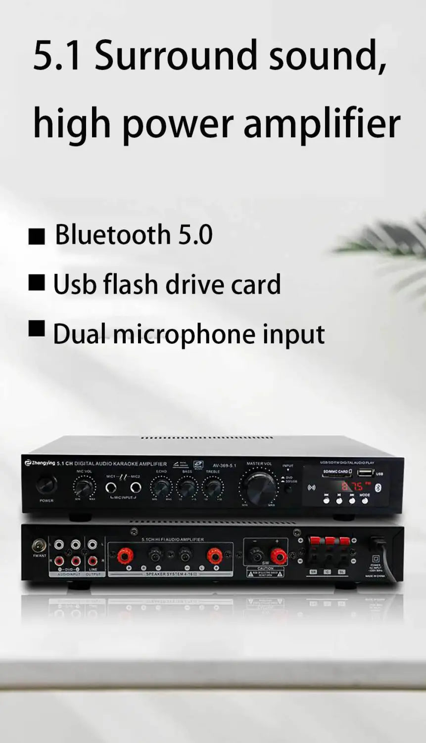 Bluetooth 5.1 Stereo Audio Amplifier Receiver 6 Channel Home Theater Audio Stereo System Components Home Amplifier FM Radio