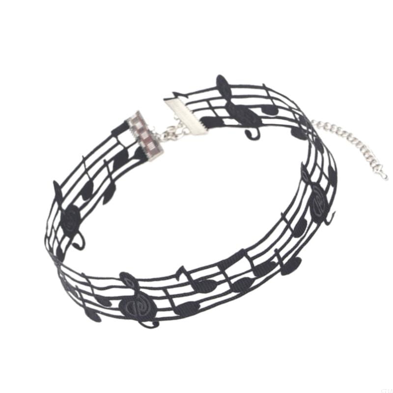 Unique Black Short Necklace Music Theme Neck Jewelry Alloy Necklace Suitable for Music Enthusiasts and Trendsetters C71A