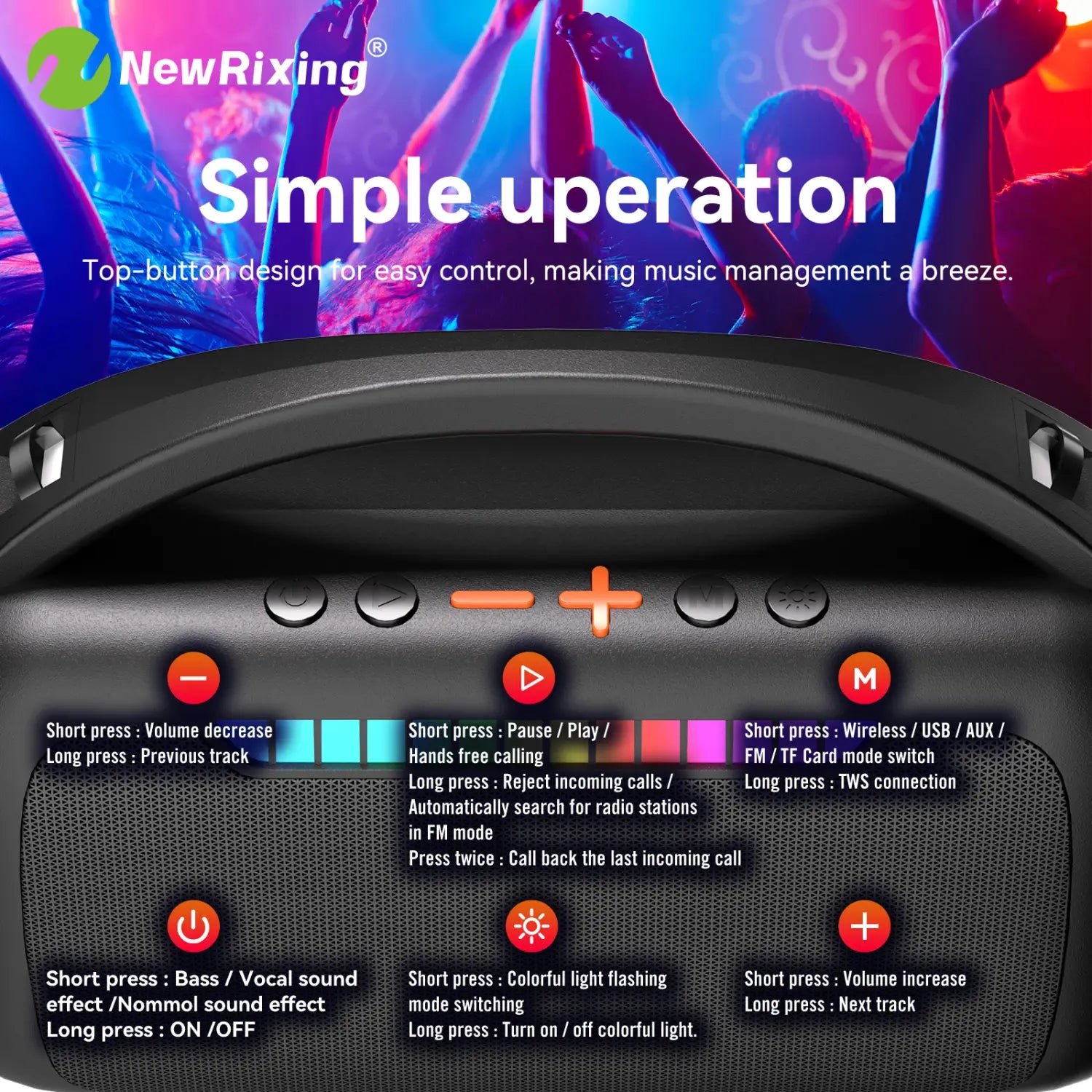 Karaoke machine with 2 mics,portable karaoke system,RBG light,30W,automatic connection when turned on,For BT5.3/USB/TF/AUX