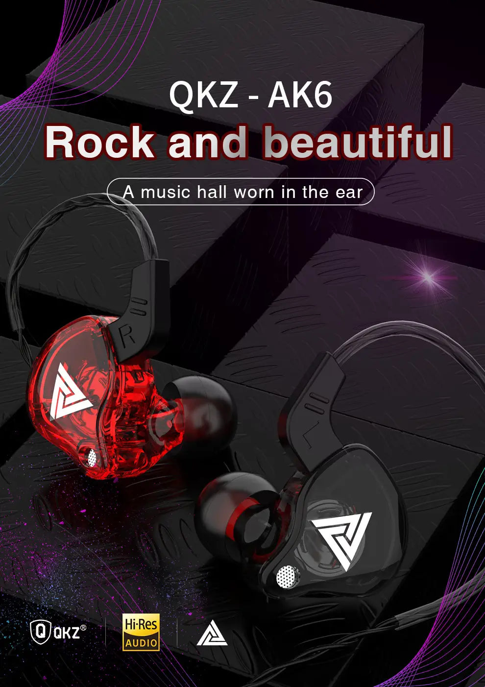 Original QKZ AK6 Stereo HiFi Earphone Extra Bass Headphones with Mic Copper Driver InEar Wired Sports Music Earbuds Stage Return