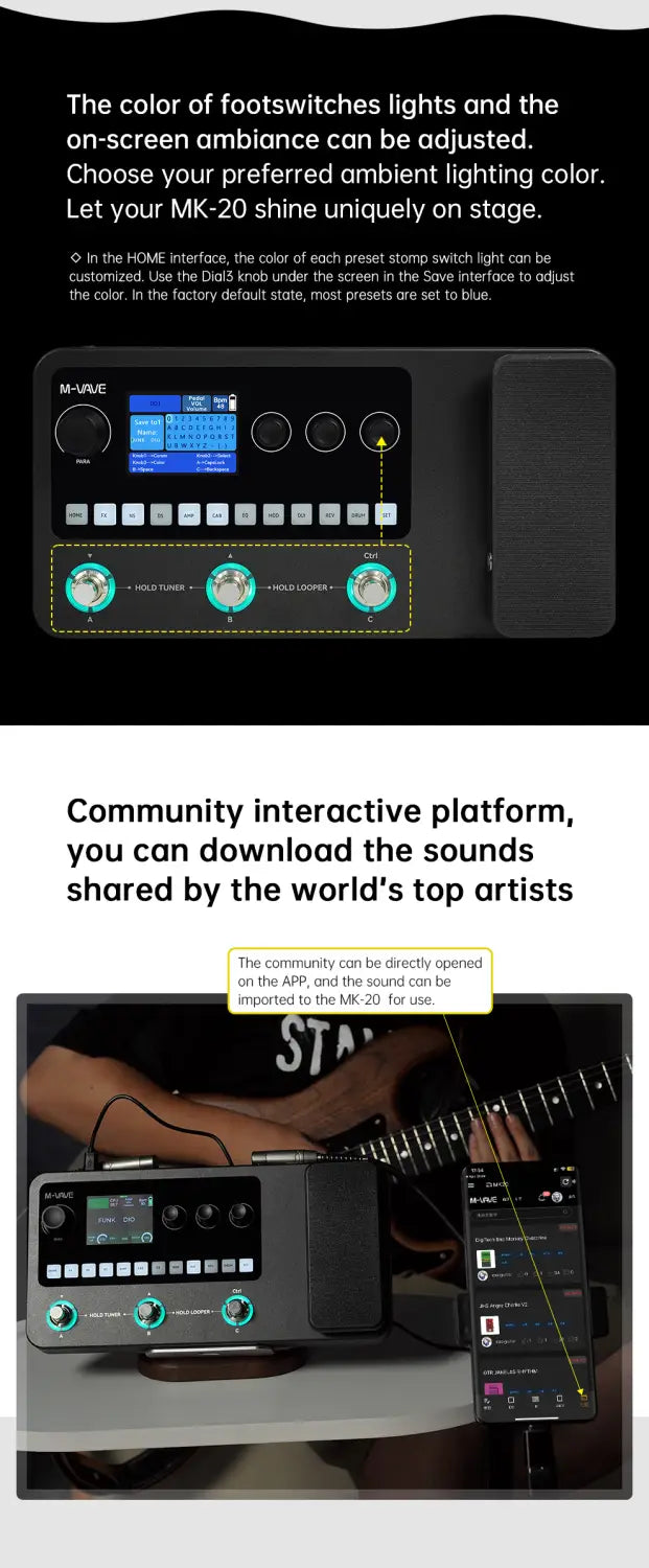 M-VAVE MK-20 Multi-Effects Processor for Guitar and Bass with Drum Machine Tuner Looper Amp Simulator USB Audio Interface
