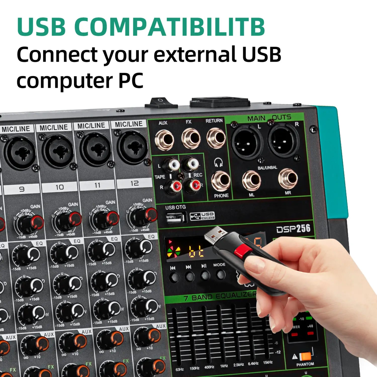 12 Channels Audio Sound Mixer Depusheng MG12 Mixing DJ Console USB with 48V Phantom Power 256 DSP Effects Sound Table for stage