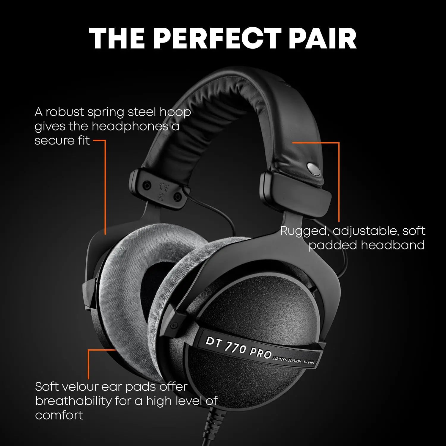 Sanpusen DT770 PRO 80/250Ω Studio Monitor Closed-Back Headphones High-Fidelity Sound for Studio Recording/Mixing/Music