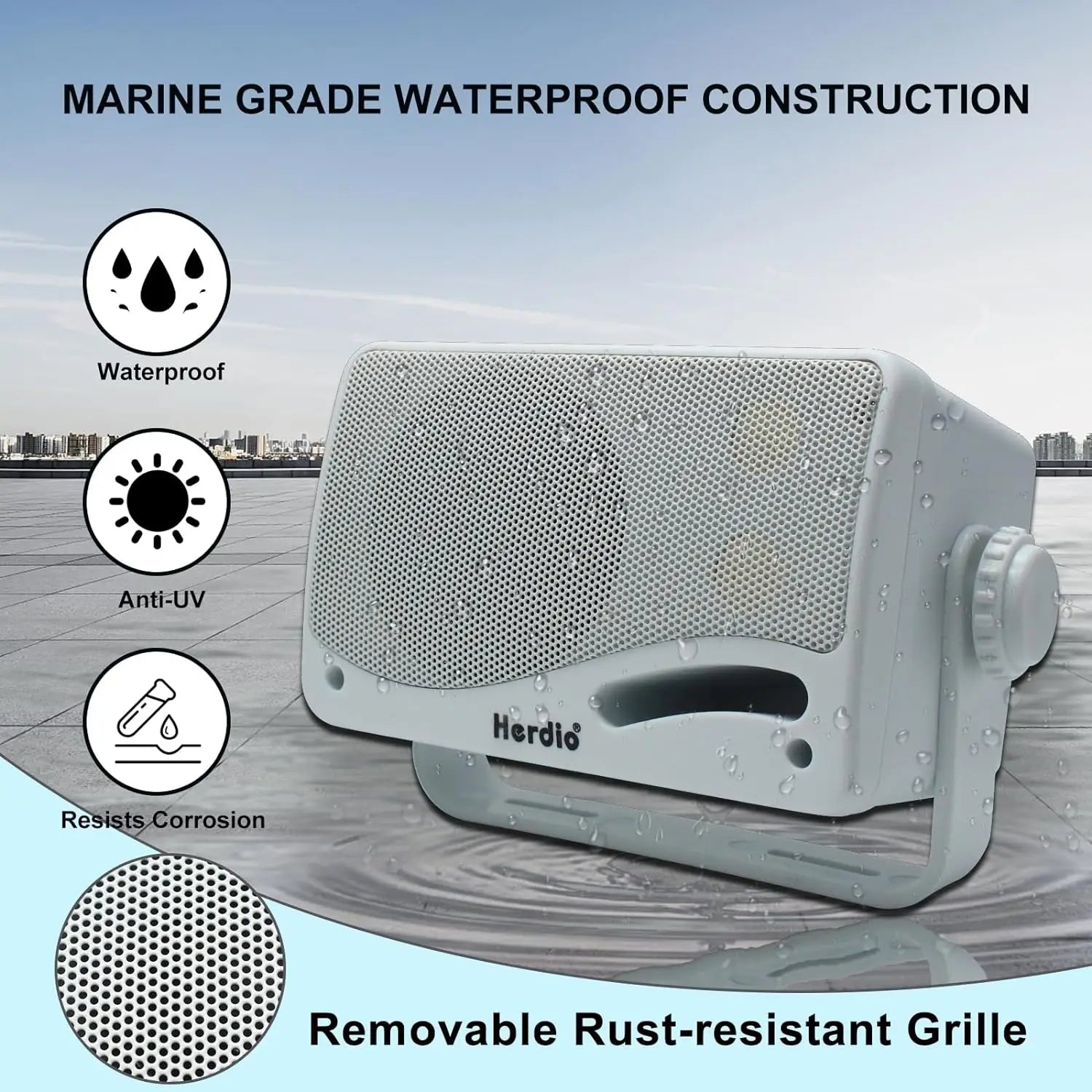Herdio 3.5‘’ Outdoor Speakers Passive Wired Waterproof 200W 3 Way Premium Mountable Wall Mount Speakers With Superior Sound 2PCS