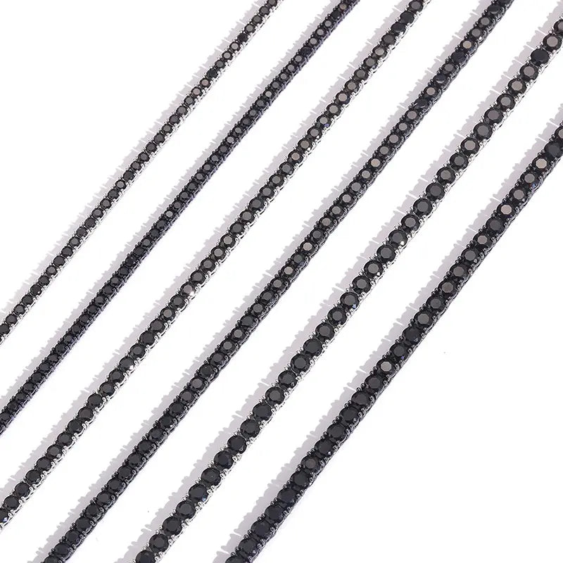 Hip Hop Black CZ Stone Paved Bling Iced Out 1 Row Tennis Link Chain Chokers Necklaces for Men Women Unisex Rapper Jewelry