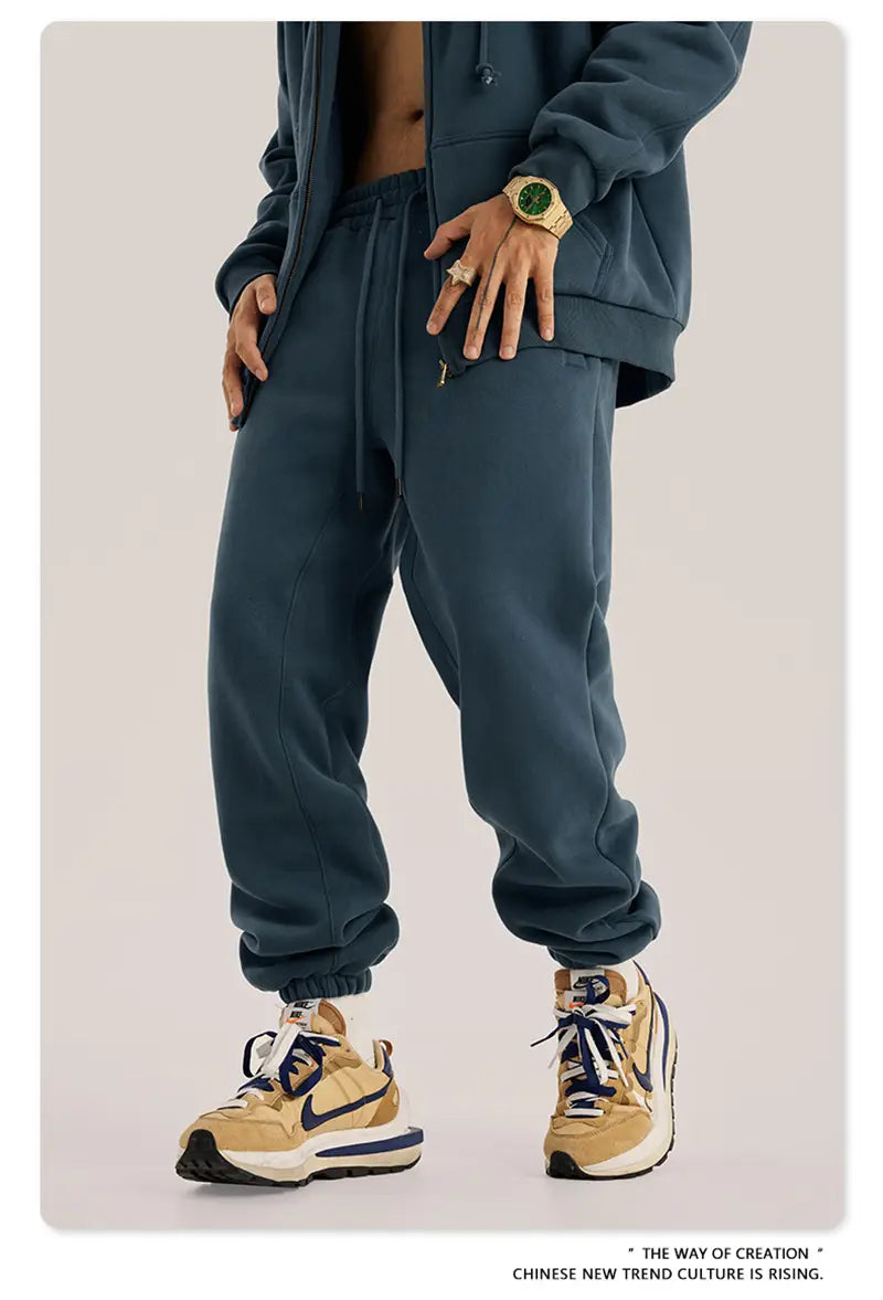 ZODF Trendy Men 345gsm Fleece Sweatpant Unisex Solid Color Loose Retro Hip Hop Winter Joggers Pants Brand Clothes HY0005
