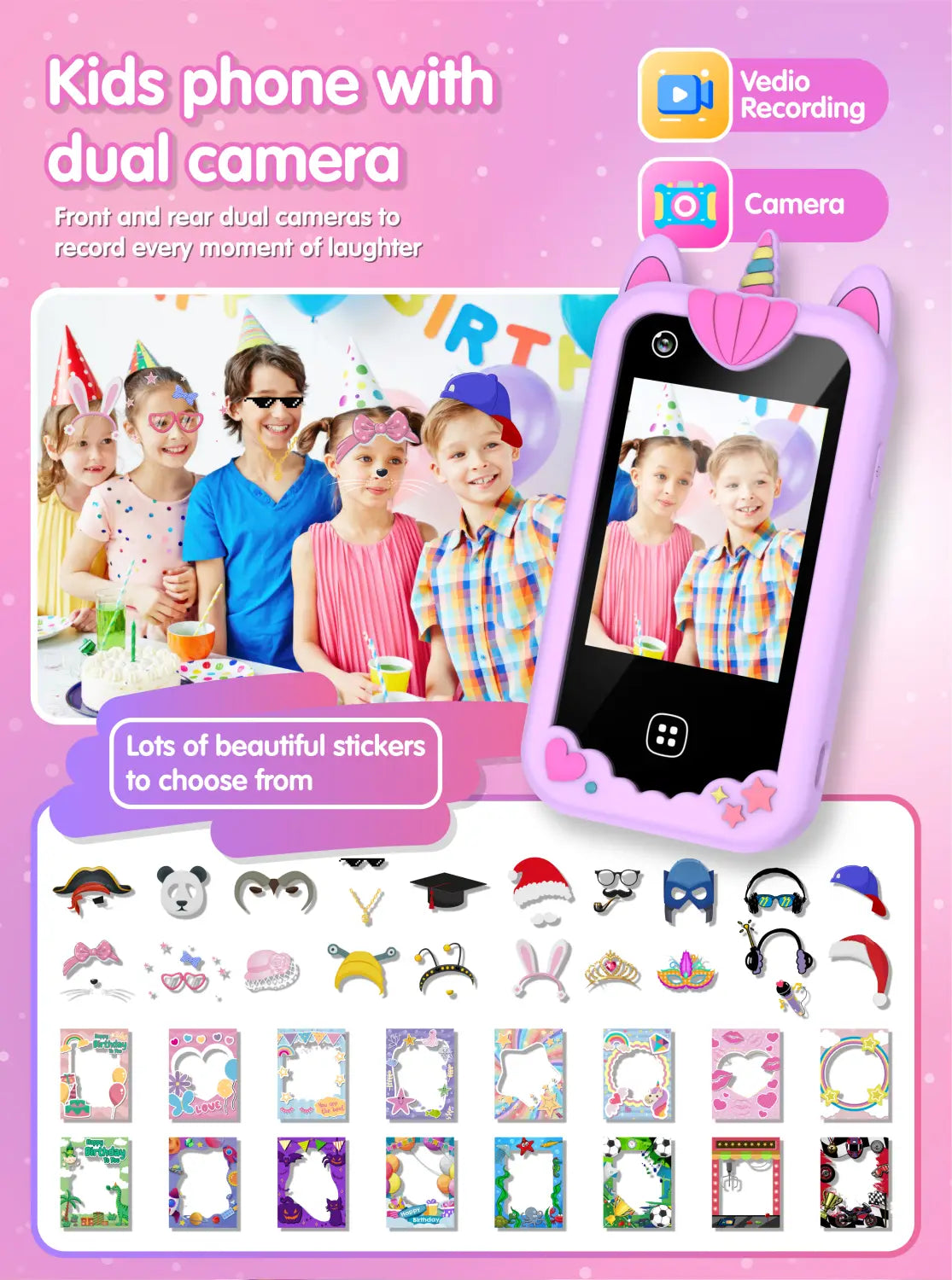 Kids Smart Phone for Girls Boys Kids Cell Phone Toys Dual Camera Music Player 17 Games Toddler Learning Phone For Birthday Gifts