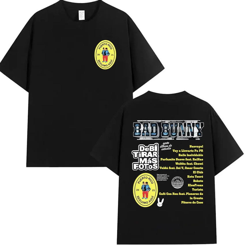 Rapper Bad Bunny Tour 2026 Album Merch T Shirts Debi Tirar Mas Fotos DTMF Graphics T-shirts Unisex Hip Hop Oversized Cotton Tees