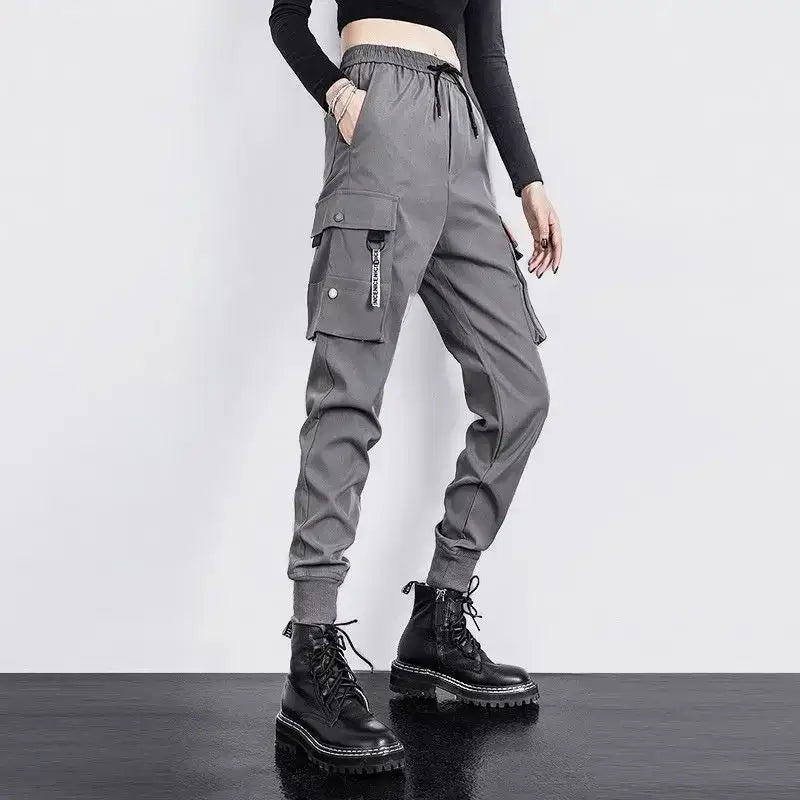 Hip Hop Women’s Sports Fashion Cargo Pants Loose and Casual Korean Harem Pants Black Joggers with Multiple Pockets Trousers 5XL