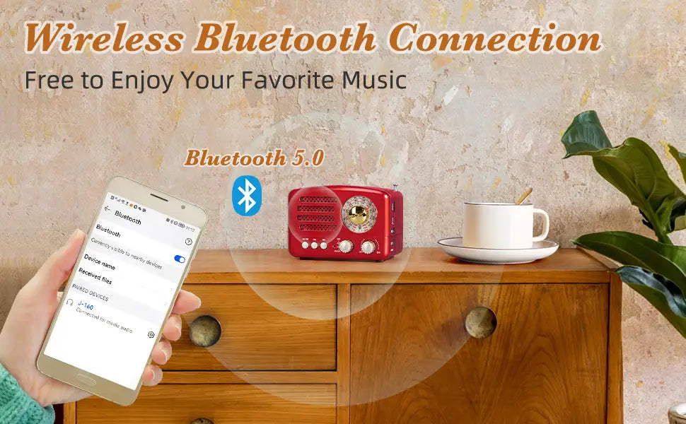 PRUNUS J-160 Classical Retro FM AM Desktop Radio Receiver Rechargeable Portable MP3 Radios Stereo 3W Bluetooth Speaker AUX USB