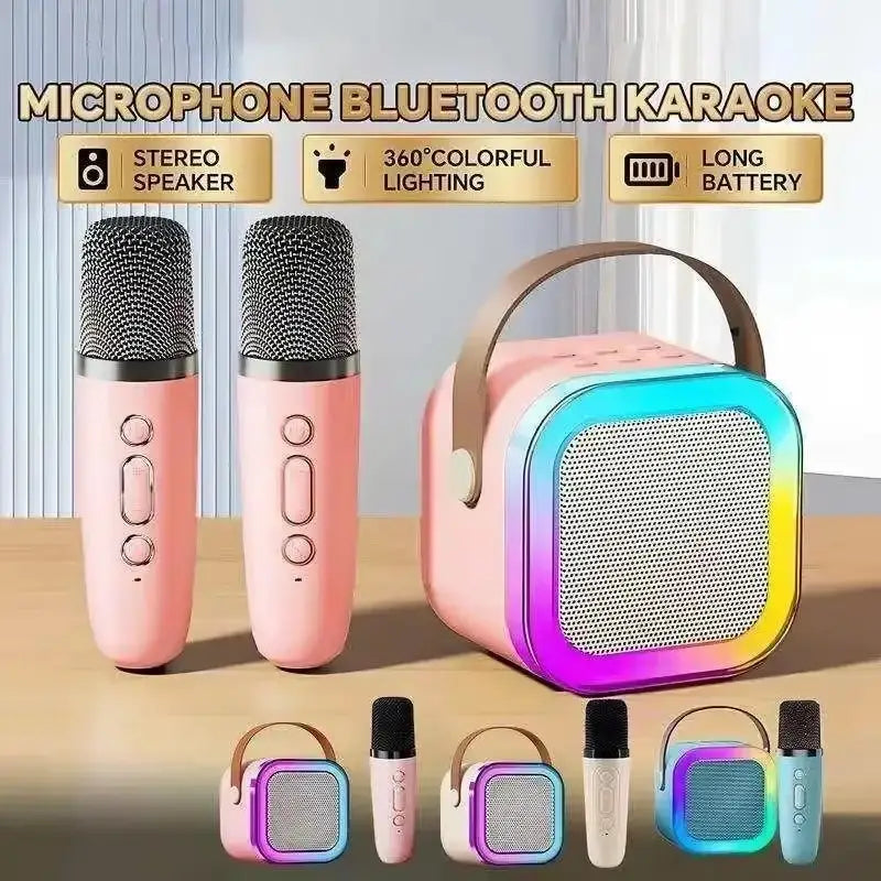 New K12 Karaoke Machine Portable Bluetooth Speaker With 1-2 Wireless Microphones HiFi Family Singing Loudspeaker Children’s Gift