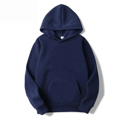 Navy blue japanese streetwear harajuku printed hoodie with hood front pocket and ribbed cuffs for sporty casual wear