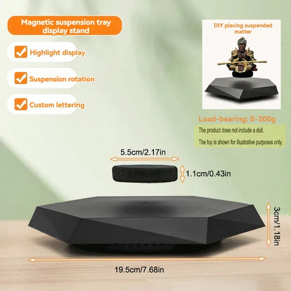 Black hexagonal magnetic suspension display stand with rotating function for collectibles jewelry hand-made doll display