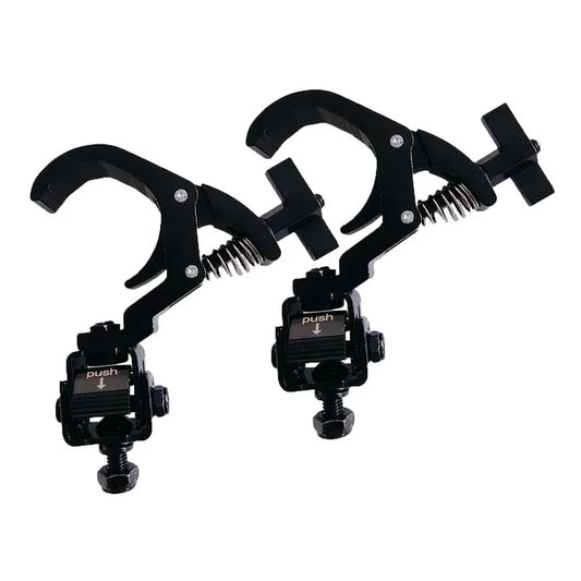 Black metal stage lights hook with spring-loaded clamps and adjustable knobs for professional disco dj equipment