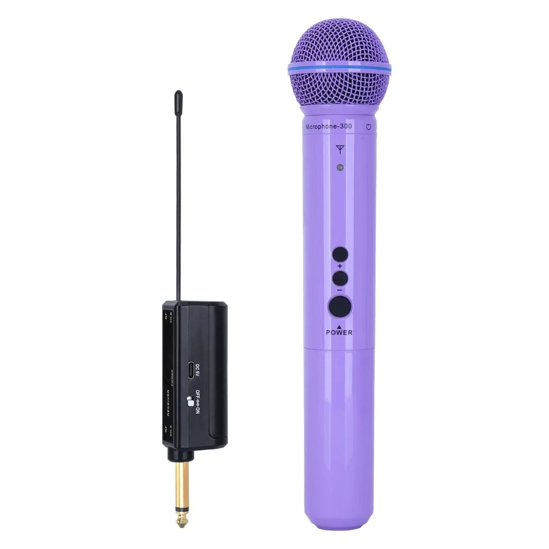 Professional dual-channel uhf wireless dynamic purple microphone with mesh grille and rechargeable receiver suitable for parties karaoke