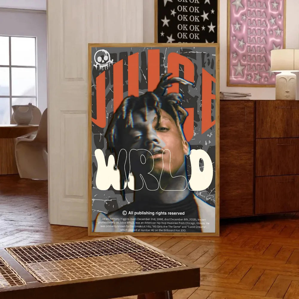 Hip-hop Juice WRLD Poster Self-adhesive Art Waterproof Paper Sticker Coffee House Bar Room Wall Decor