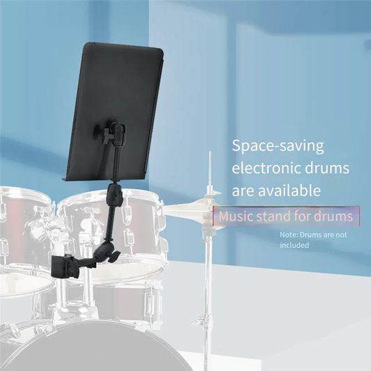 Black adjustable portable foldable electronic drum music stand with sleek minimalist design for tablet computer stand