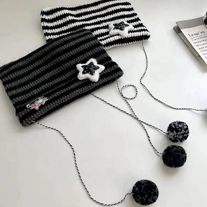 Hip-hop Y2K Beanie Hat Ins Devil Ear Striped Knitted Wool Cap Hip-hop Crochet Cute Cat Ears Pointed Pullover Women's Hats