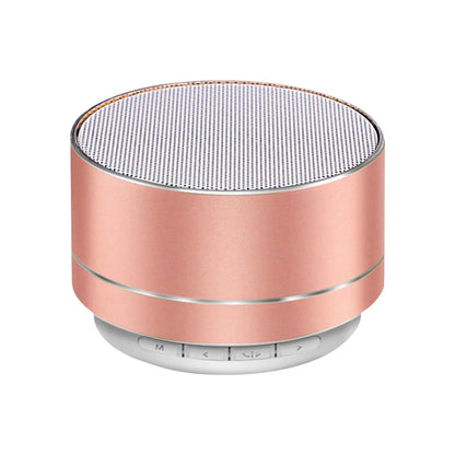Rose gold cylindrical a10 portable bluetooth speaker with silver mesh grille supports tf card for perfect sound quality
