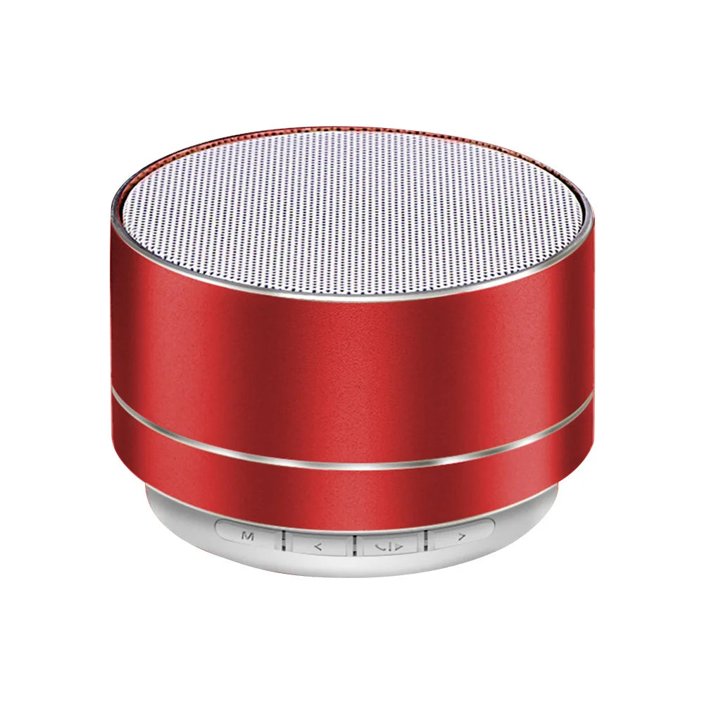 Red cylindrical a10 portable bluetooth speaker with silver mesh grille supports tf card for perfect sound and memory card use