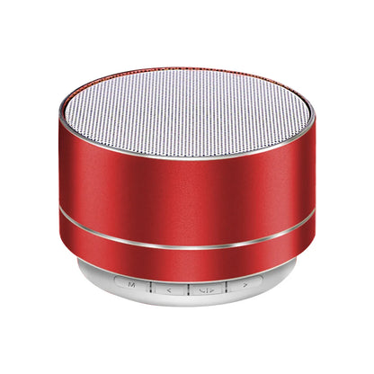Red cylindrical a10 portable bluetooth speaker with silver mesh grille supports tf card for perfect sound and memory card use