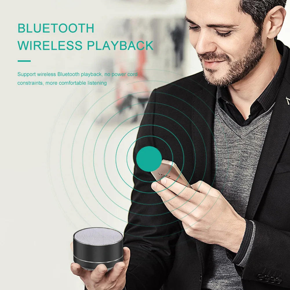 Black cylindrical a10 portable bluetooth speaker with textured top supports tf card for perfect sound and memory card playback