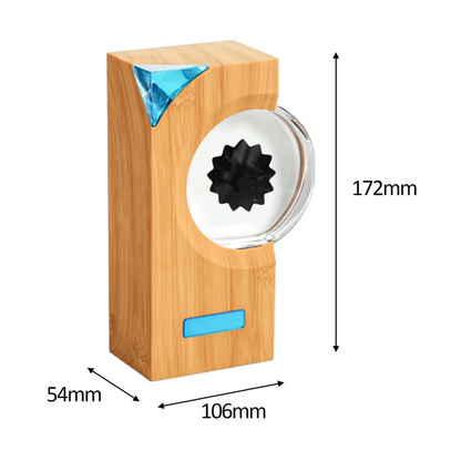 A sleek light wood-grain a15i ferrofluid music rhythm lamp with transparent window showing magnetic liquid pickup gear
