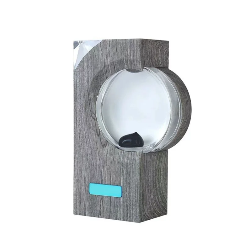 Gray wood-grain ferrofluid music rhythm lamp with circular glass dome housing magnetic liquid pickup equipment and turquoise panel