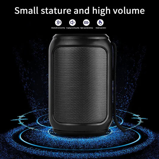 Black cylindrical a3 bluetooth speaker with mesh grille and strap for portable surround subwoofer outdoor use