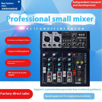 Portable Audio Mixer Systerm 2/4/5/6/7 Channel Bluetooth USB Flash Drive Recording Sound Card Live Broadcast Amplifier Mixer