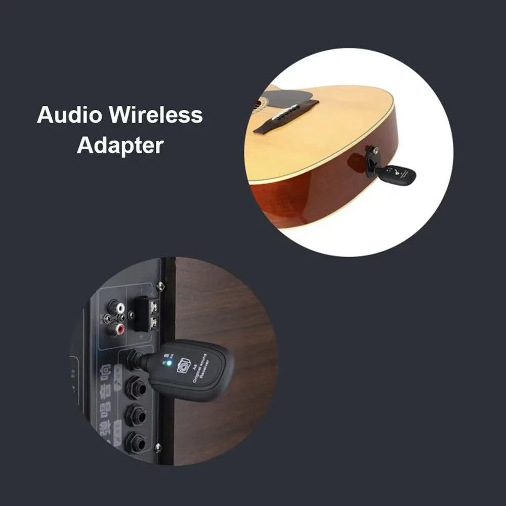 Black uhf electric guitar wireless transmitter receiver set with led indicator for connecting to guitar amplifiers or speakers