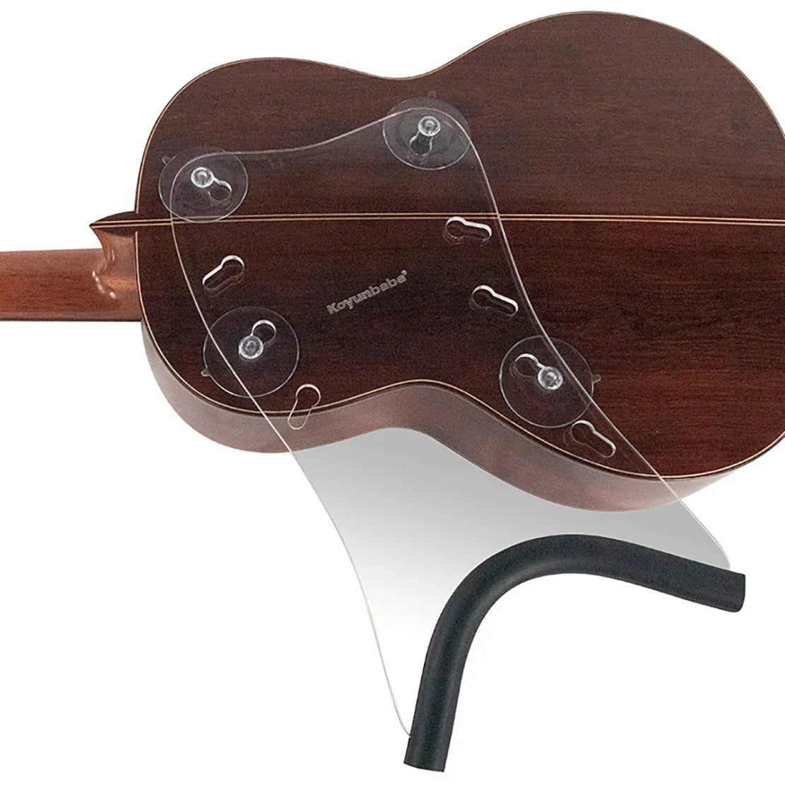Clear acrylic back protector with suction cups and black rubber strap for a88m koyunbaba guitar suction streamliner stand