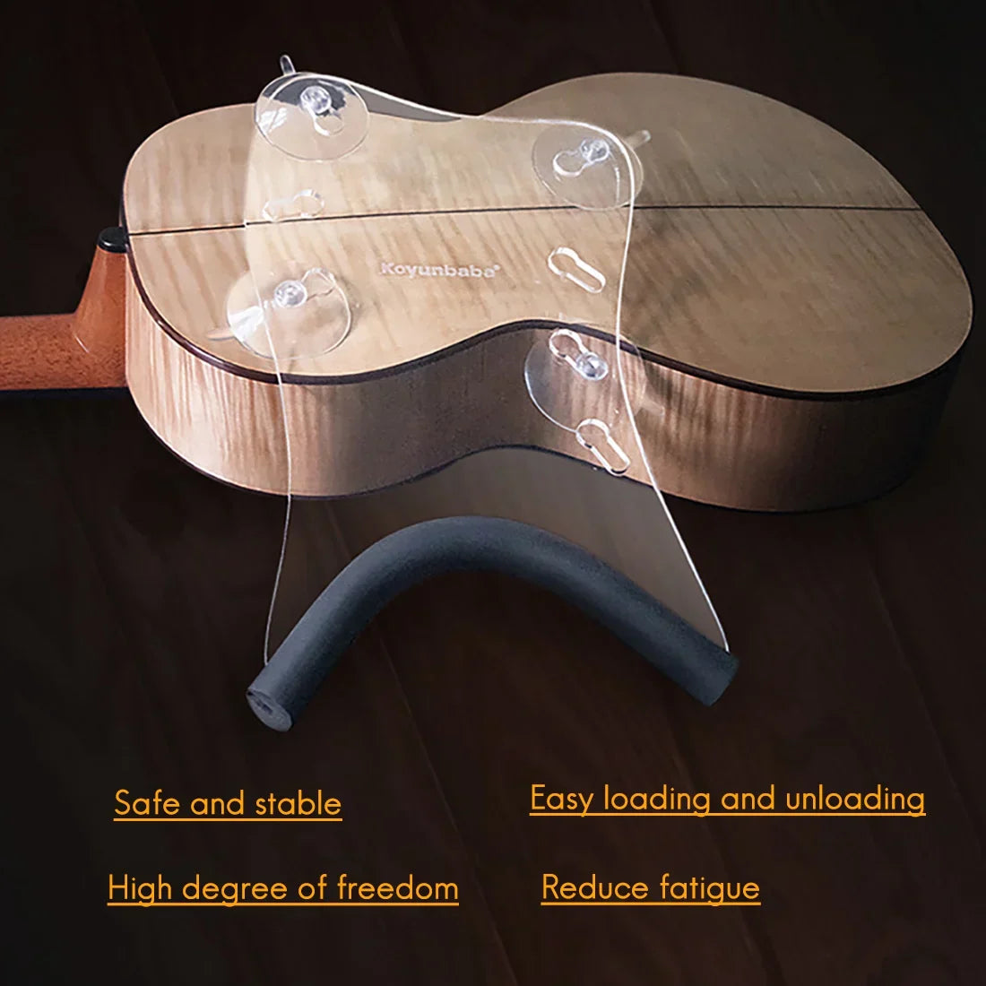 Clear acrylic back support with four suction cups and blue padded neck rest for a88m koyunbaba guitar suction streamliner stand