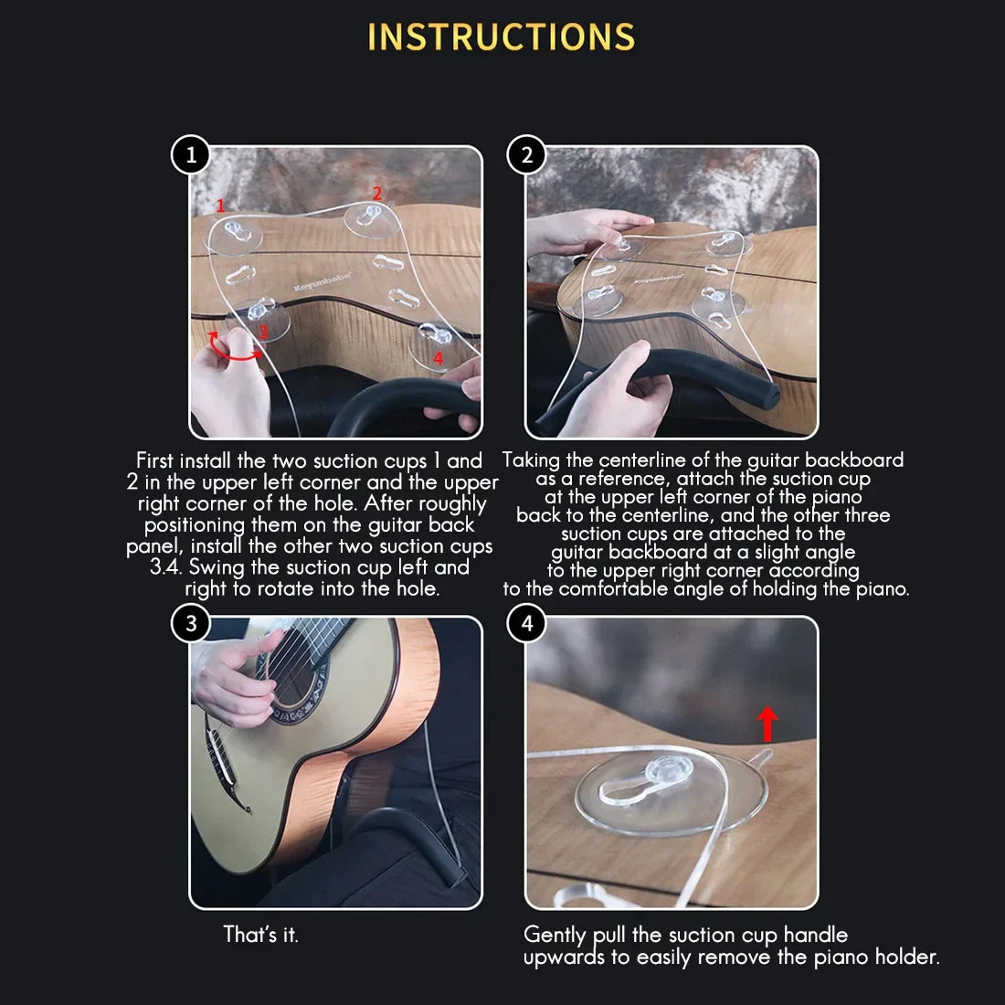 Clear plastic suction cup piano holder with black handle on a88m koyunbaba guitar suction streamliner stand for ukulele classical flamenco