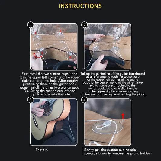 Clear plastic suction cup piano holder with black handle on a88m koyunbaba guitar suction streamliner stand for ukulele classical flamenco