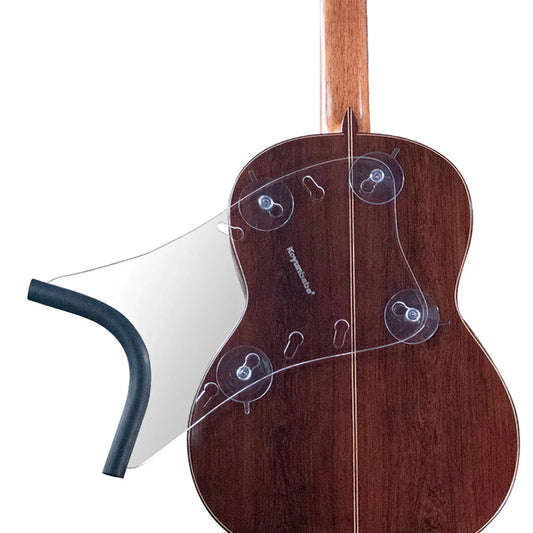 Clear plastic back side of a88m koyunbaba guitar support with suction cups and black rubber edge for ukulele classical flamenco use