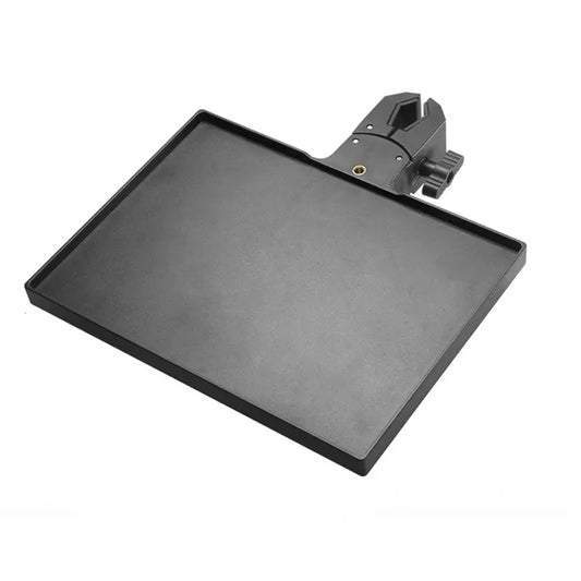 Black rectangular camera monitor stand tray large with clamp attachment for tripod shelf table music stand accessories