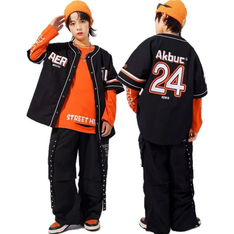 Child Hiphop Rapper Clothes Outfit Hip-hop Dance Street Wear Korean Boy y2k Streetwear Set Kids Hip Hop Performance Costume Suit