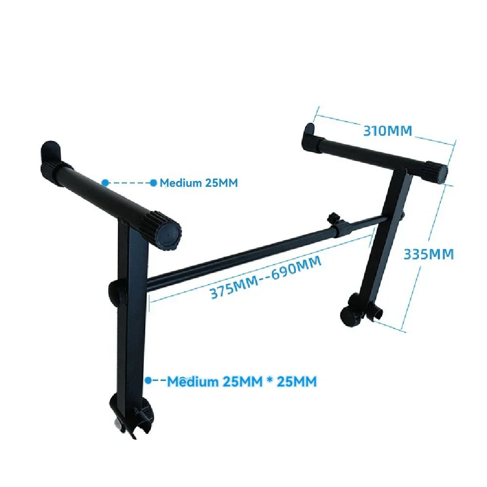Black metal adjustable second tiers stand with sliding height mechanism and caster wheels electric piano holder