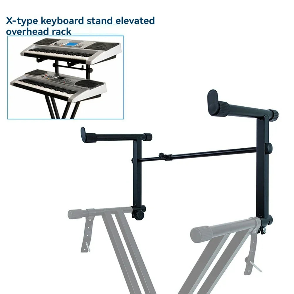 Black x-type piano keyboard stand with adjustable arms and mounting brackets for stable electric piano holder use