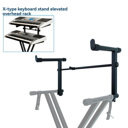 Black x-type piano keyboard stand with adjustable arms and mounting brackets electric piano holder for overhead rack support