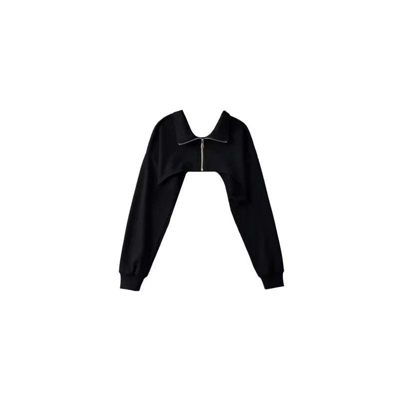 High Waist Loose Fit Ultra-Short Jazz Street Dance Sweatshirt Women's Style Navel Hip Hop Sexy Zipper Cover up Jacket