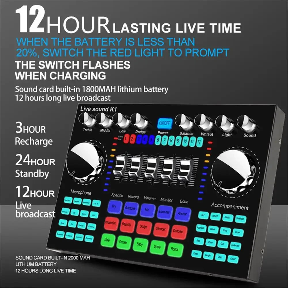 Live Sound Card Audio Mixer DJ Equipment Professional Karaoke Sound Card Effects Processors for Music Recorder Live Broadcast