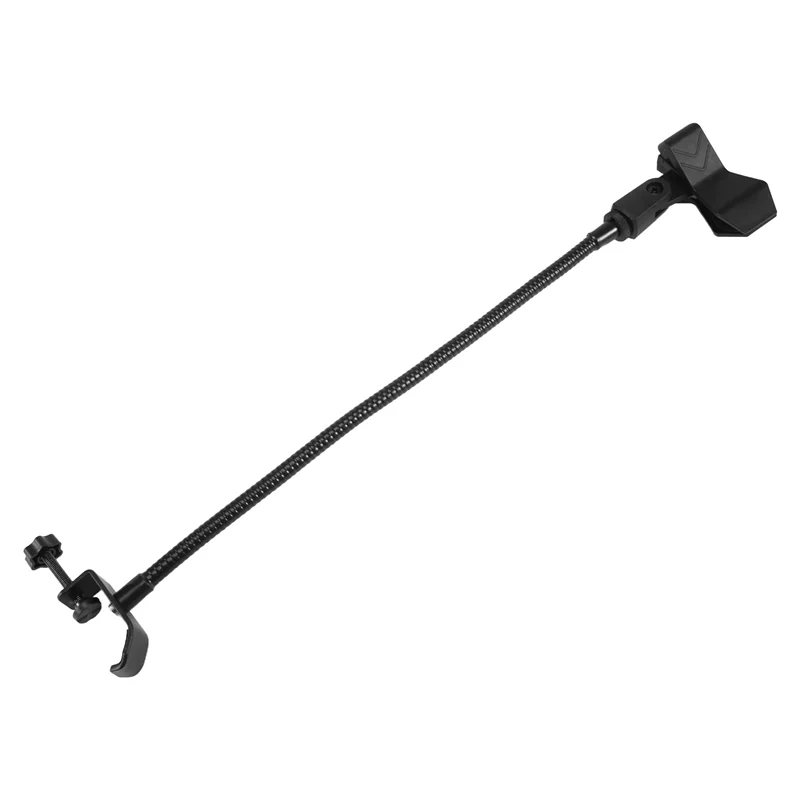 Black flexible telescopic clamp with adjustable ends for abac gooseneck microphone stand in radio broadcasting studio equipment