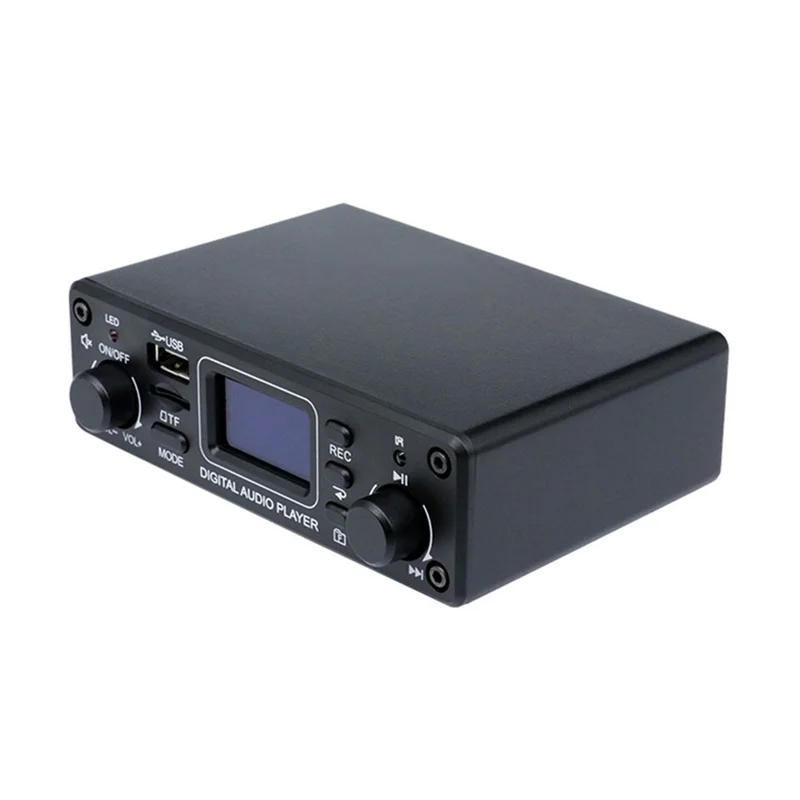 Black rectangular abac-lcd portable digital audio player with screen usb port and control knobs for high quality digital audio