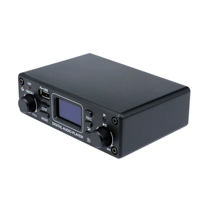 Black rectangular abac-lcd portable digital audio player with screen usb port and control knobs for high quality digital audio