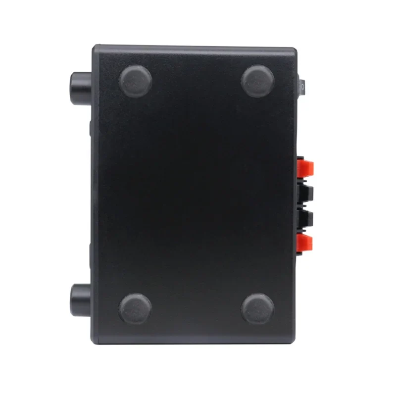 Black rectangular ABAC-LCD digital audio player with amplifier and red black RCA input jacks on side for high quality audio