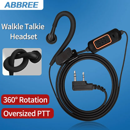 Black abbree 780 headset mic earphone with orange control panel and oversized ptt button for pro uv32 quansheng uv-21 pro walkie talkie two way radio accessories