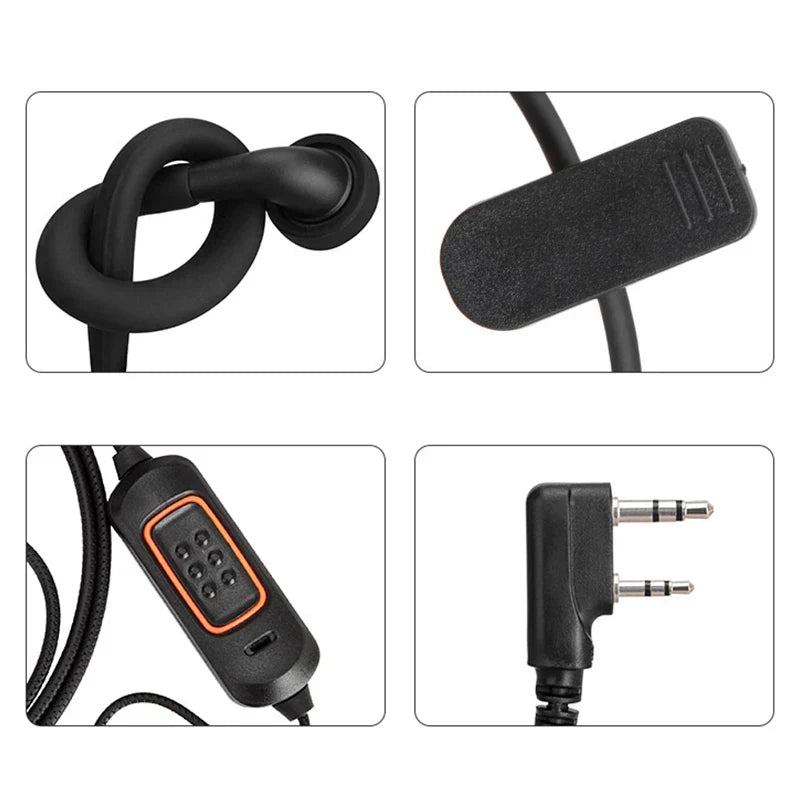 Black tactical abbree 780 headset mic with orange control module and dual 3.5mm jacks for pro uv32 quansheng and uv-21 pro walkie talkie two way radios