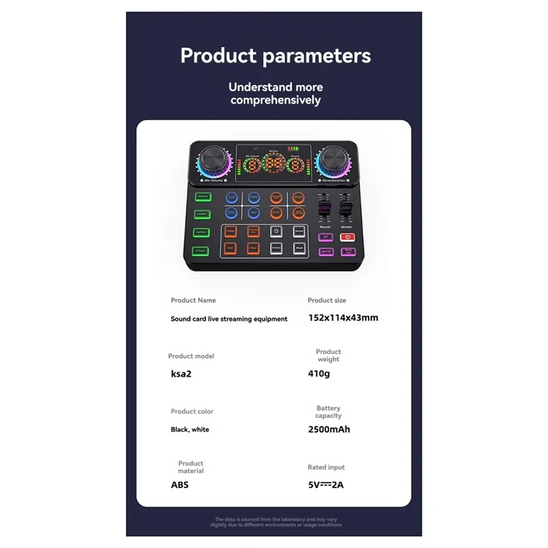 Black and white abs plastic abgi new v8spro sound card with colorful illuminated buttons for live podcast and dj music recording